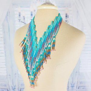 Boho Beaded Tribal Fringe Necklace